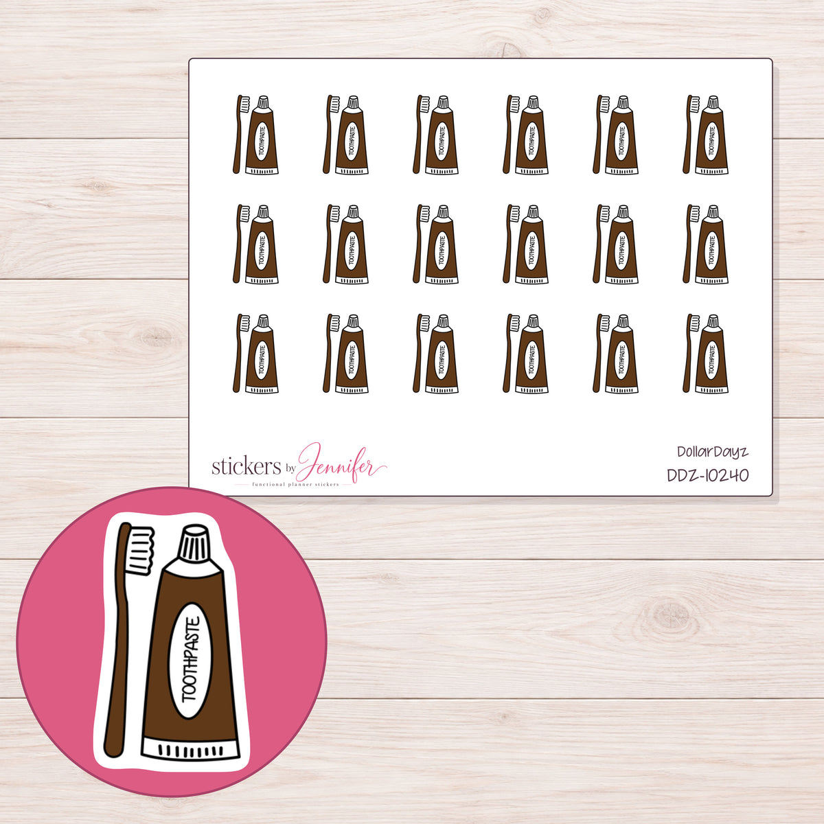 DDZ-10240 planner sticker sheet with enlarged sticker detail