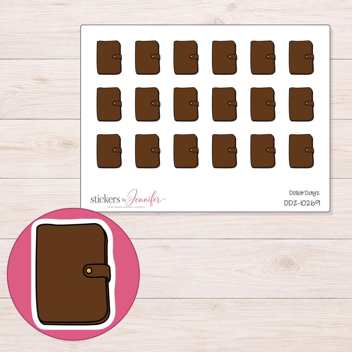 DDZ-10269 planner sticker sheet with enlarged sticker detail