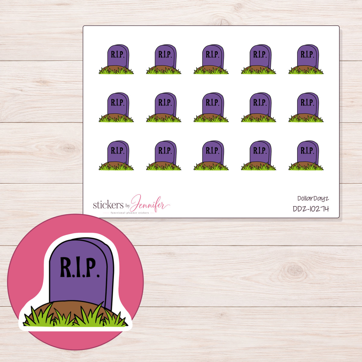 DDZ-10274 planner sticker sheet with enlarged sticker detail
