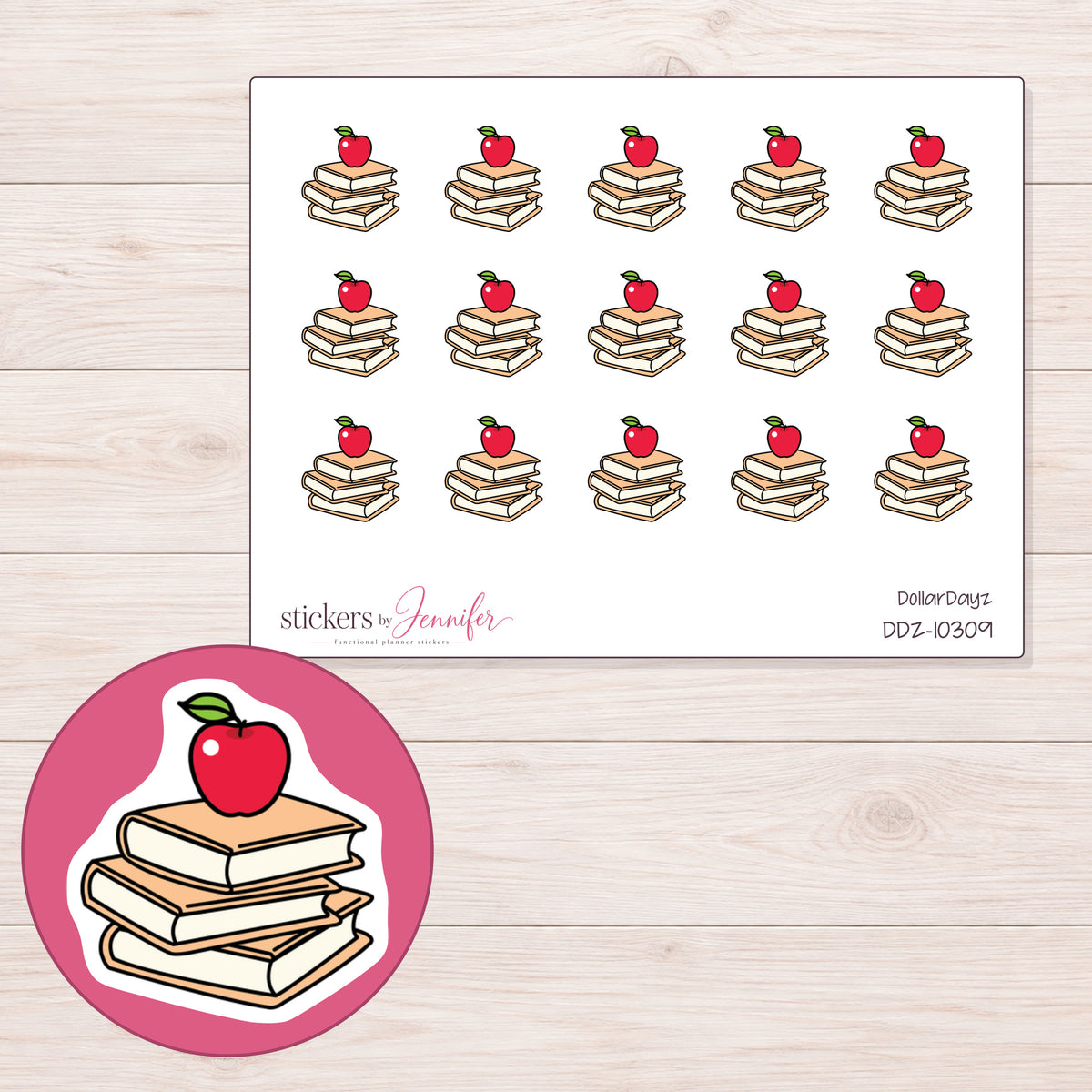 DDZ-10309 planner sticker sheet with enlarged sticker detail