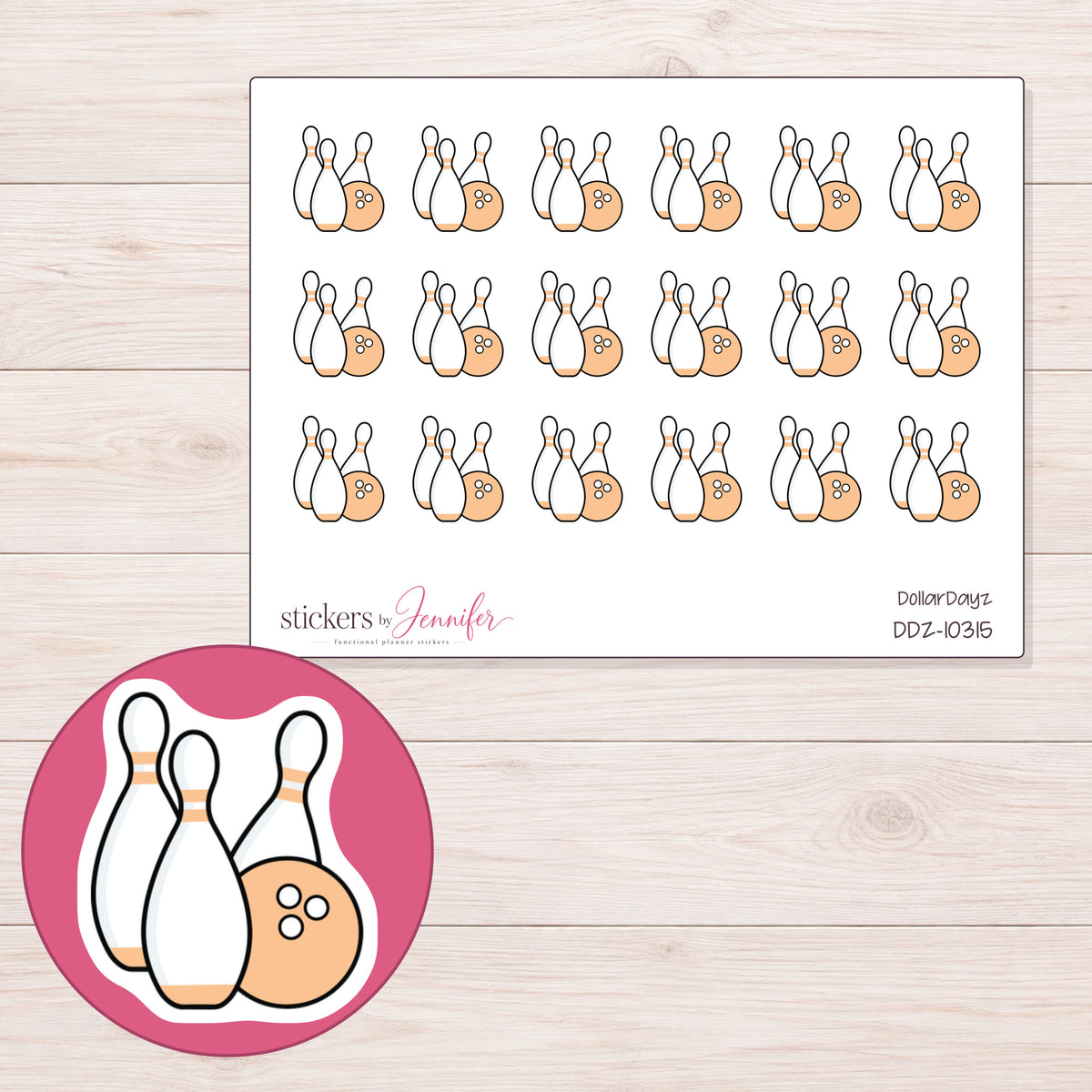DDZ-10315 planner sticker sheet with enlarged sticker detail