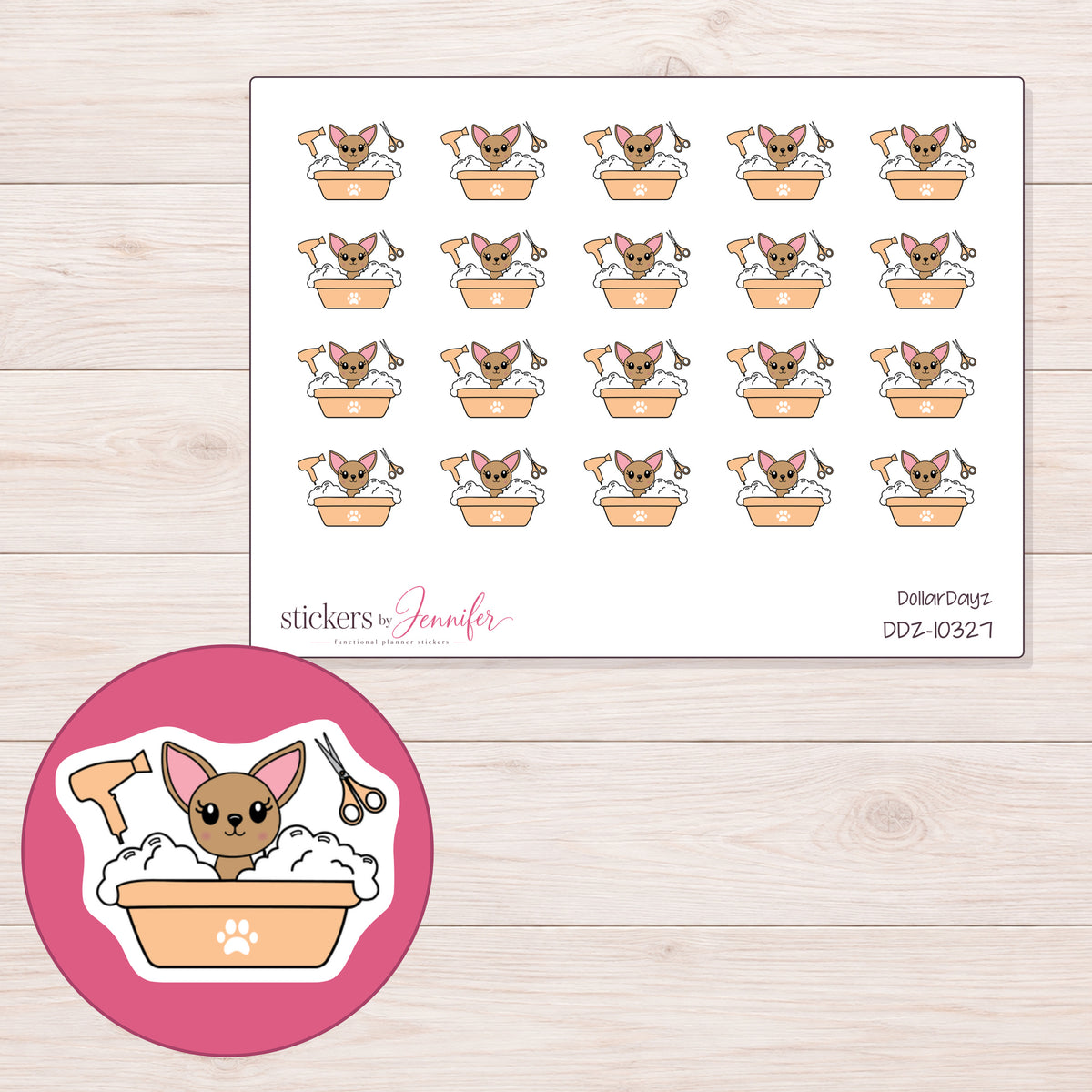DDZ-10327 planner sticker sheet with enlarged sticker detail
