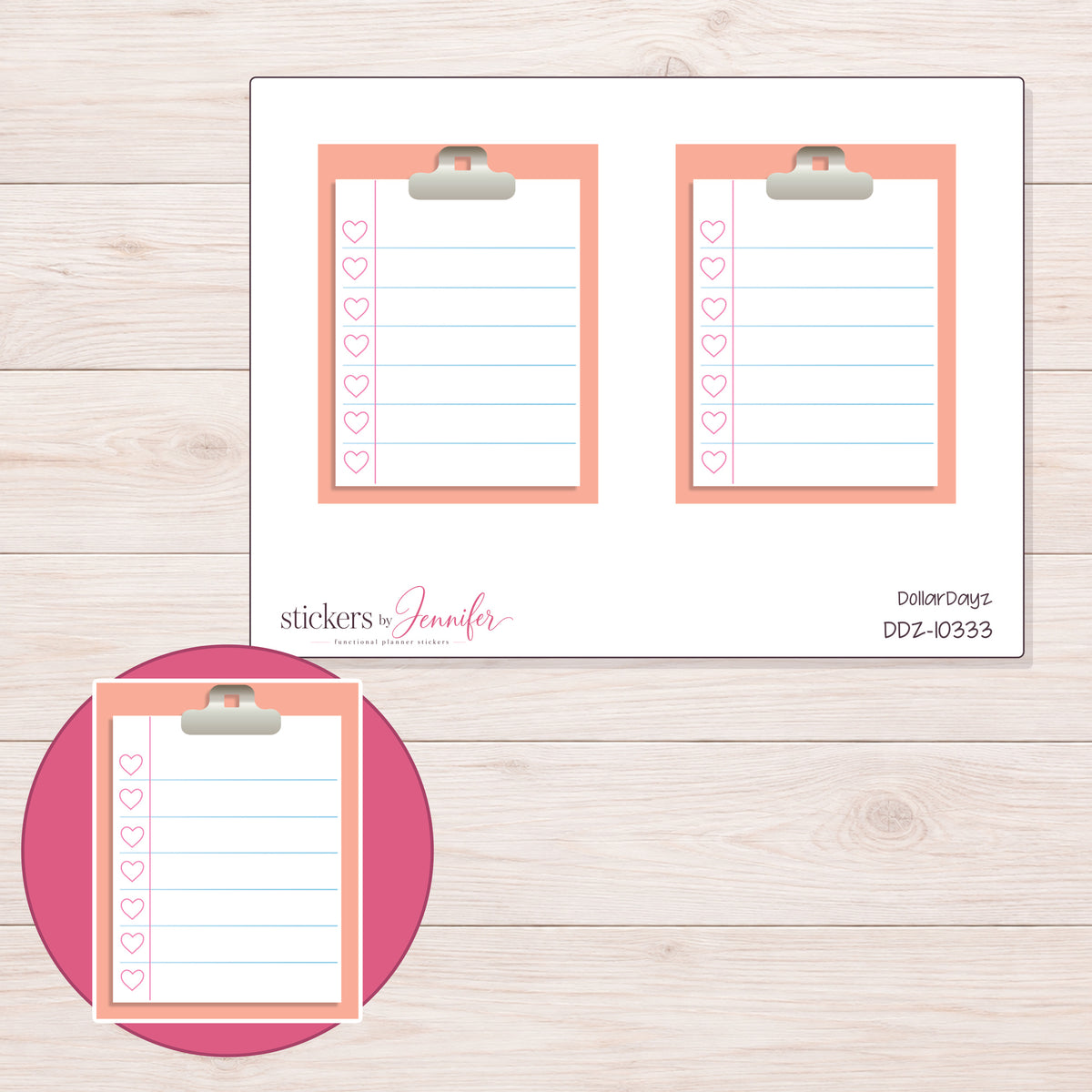 DDZ-10333 planner sticker sheet with enlarged sticker detail