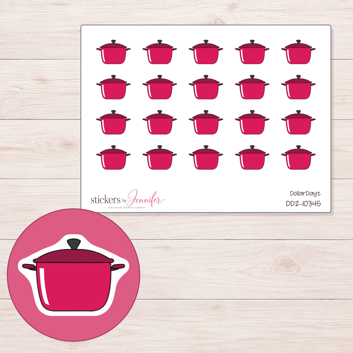 DDZ-10345 planner sticker sheet with enlarged sticker detail