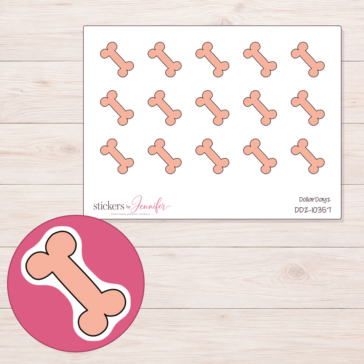 DDZ-10357 planner sticker sheet with enlarged sticker detail