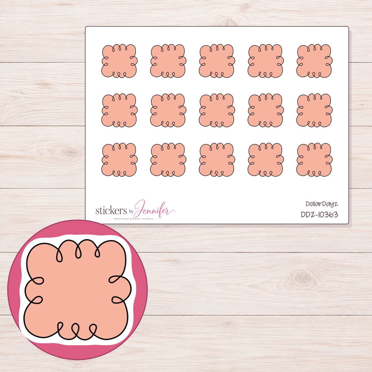DDZ-10363 planner sticker sheet with enlarged sticker detail