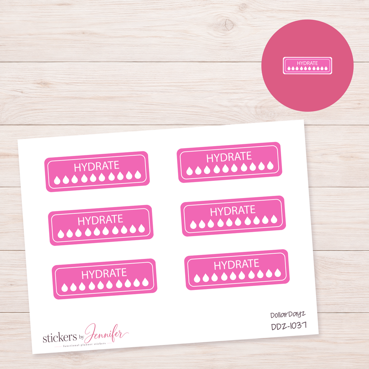 Bright Pink Hydration Tracker Planner Stickers | DDZ-1037