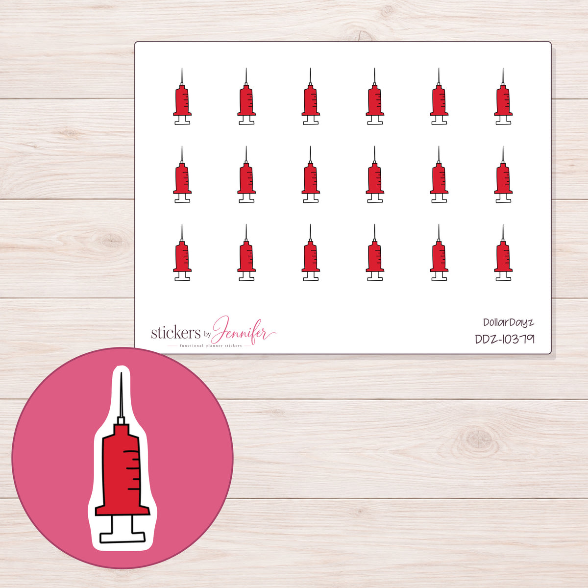 DDZ-10379 planner sticker sheet with enlarged sticker detail