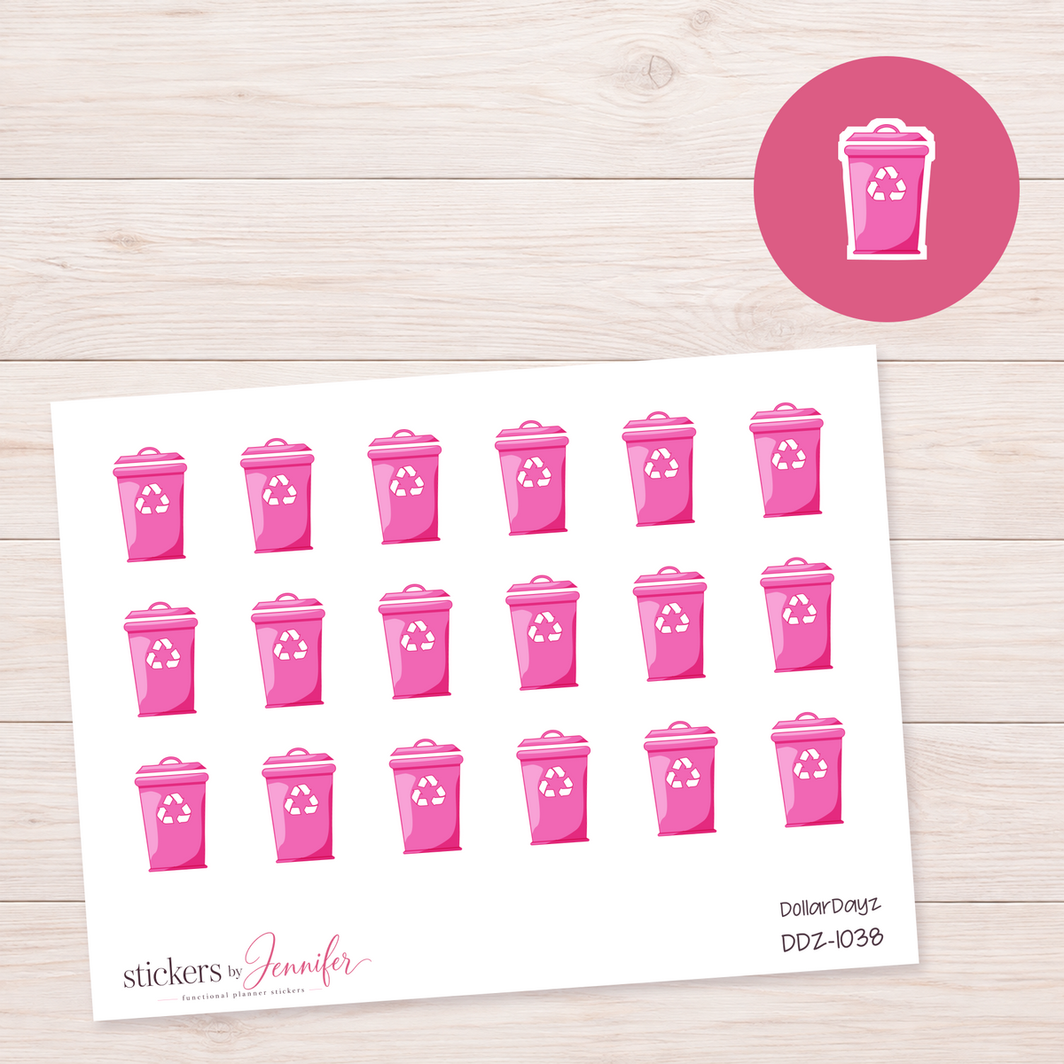 Pink Recycling Bin Planner Stickers | DDZ-1038
