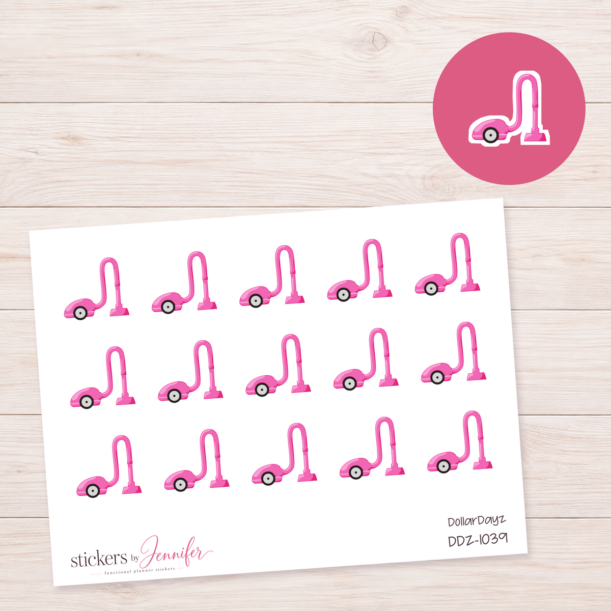 Bright Pink Vacuum Cleaner Planner Stickers | DDZ-1039