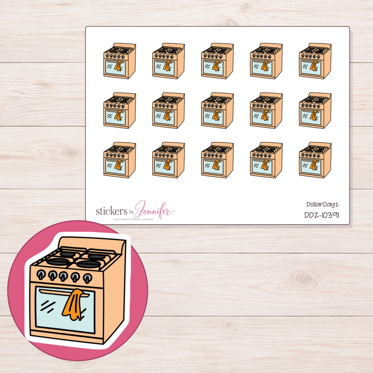 DDZ-10391 planner sticker sheet with enlarged sticker detail