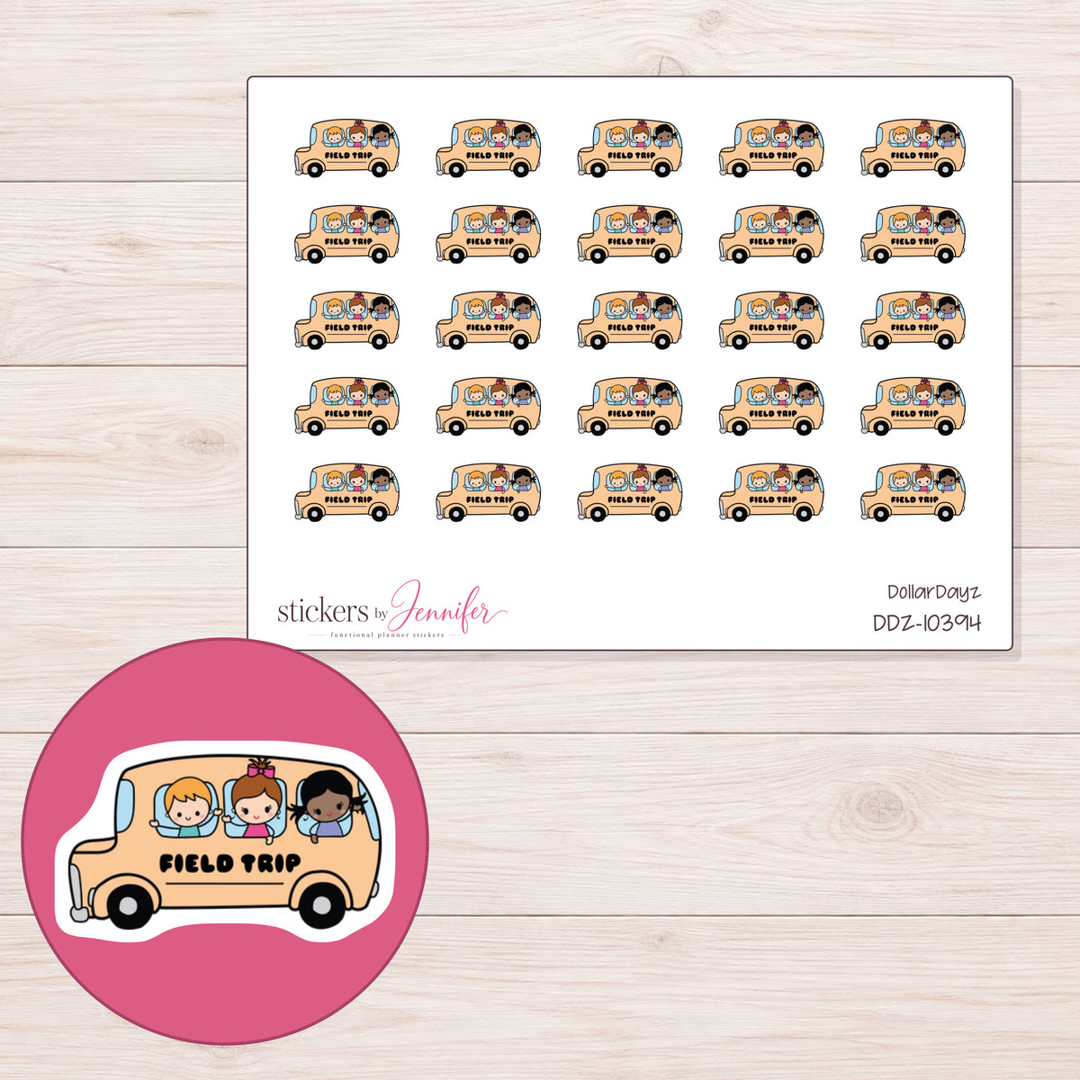 DDZ-10394 planner sticker sheet with enlarged sticker detail