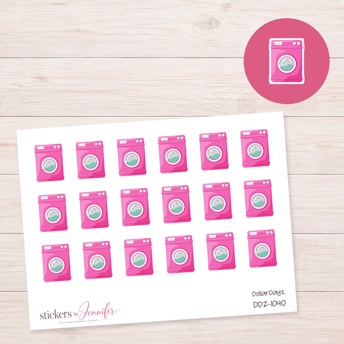 Pink Washing Machine Planner Stickers | DDZ-1040