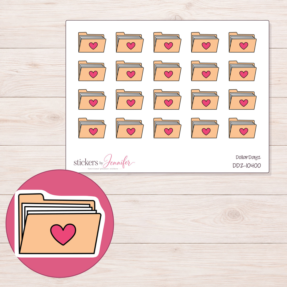 DDZ-10400 planner sticker sheet with enlarged sticker detail