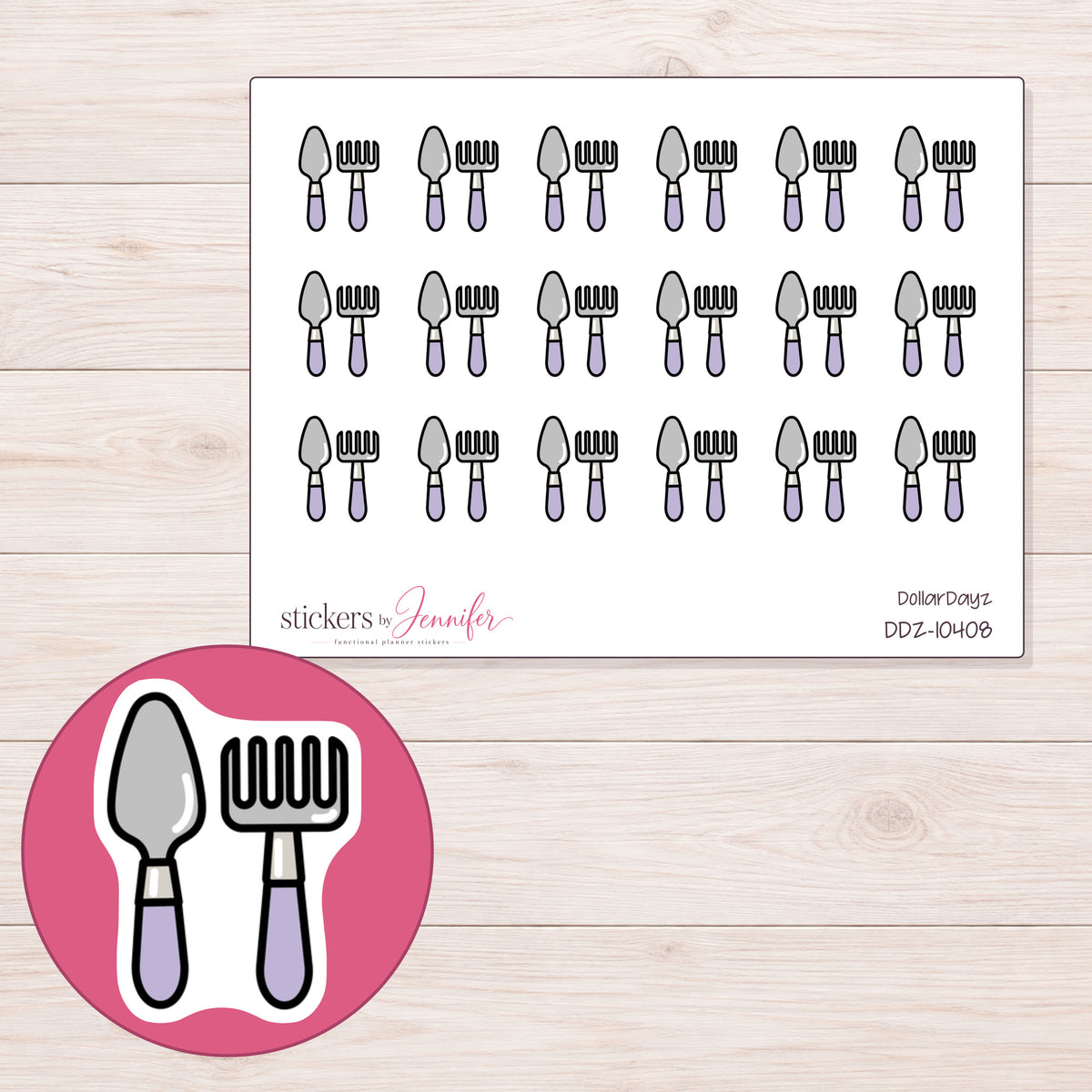DDZ-10408 planner sticker sheet with enlarged sticker detail