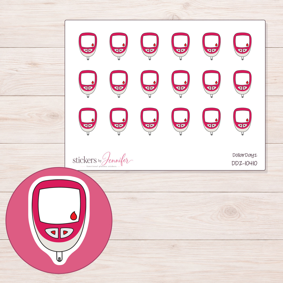 DDZ-10410 planner sticker sheet with enlarged sticker detail
