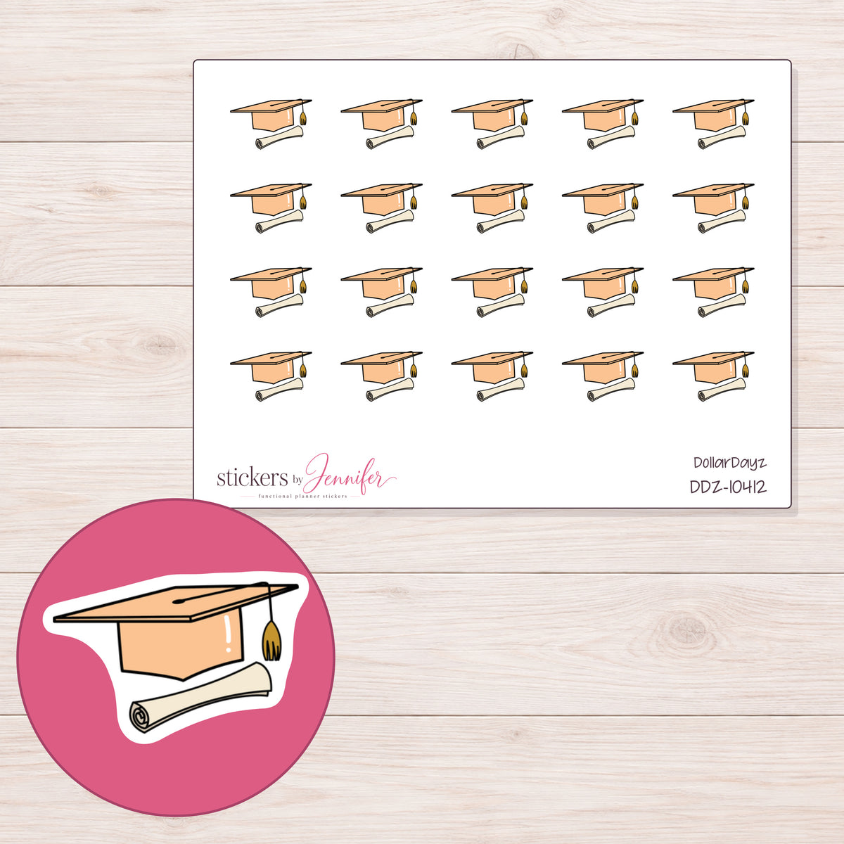 DDZ-10412 planner sticker sheet with enlarged sticker detail