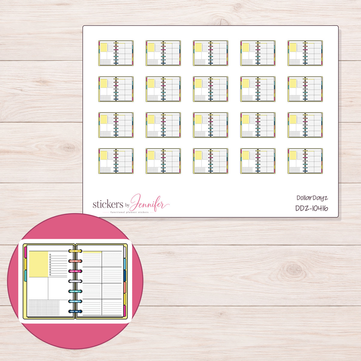 DDZ-10416 planner sticker sheet with enlarged sticker detail