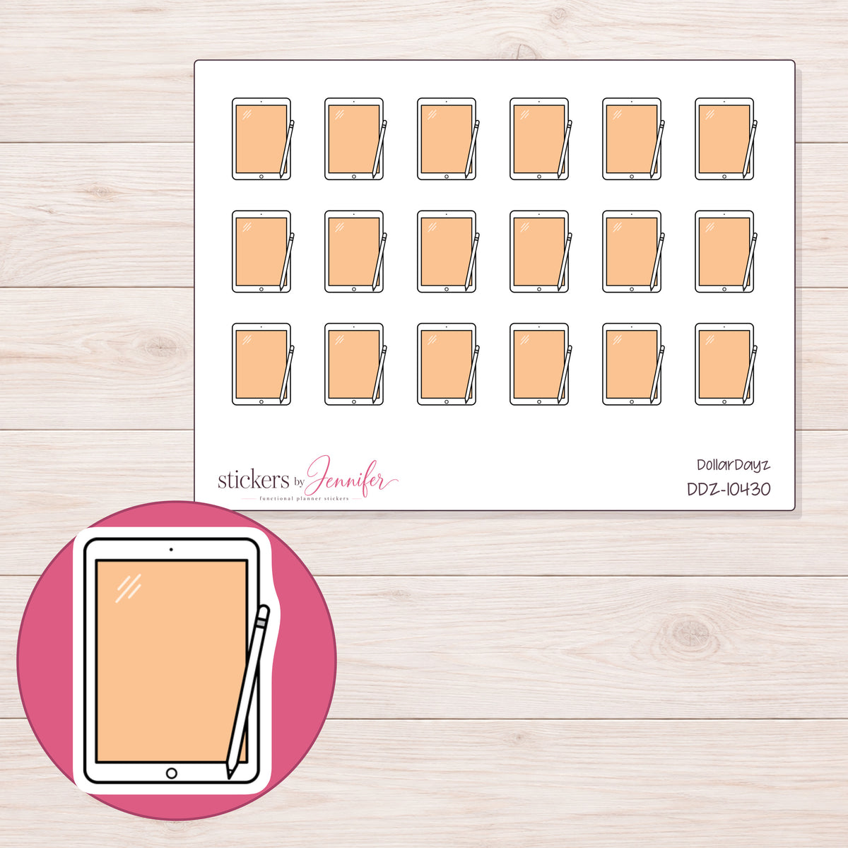 DDZ-10430 planner sticker sheet with enlarged sticker detail