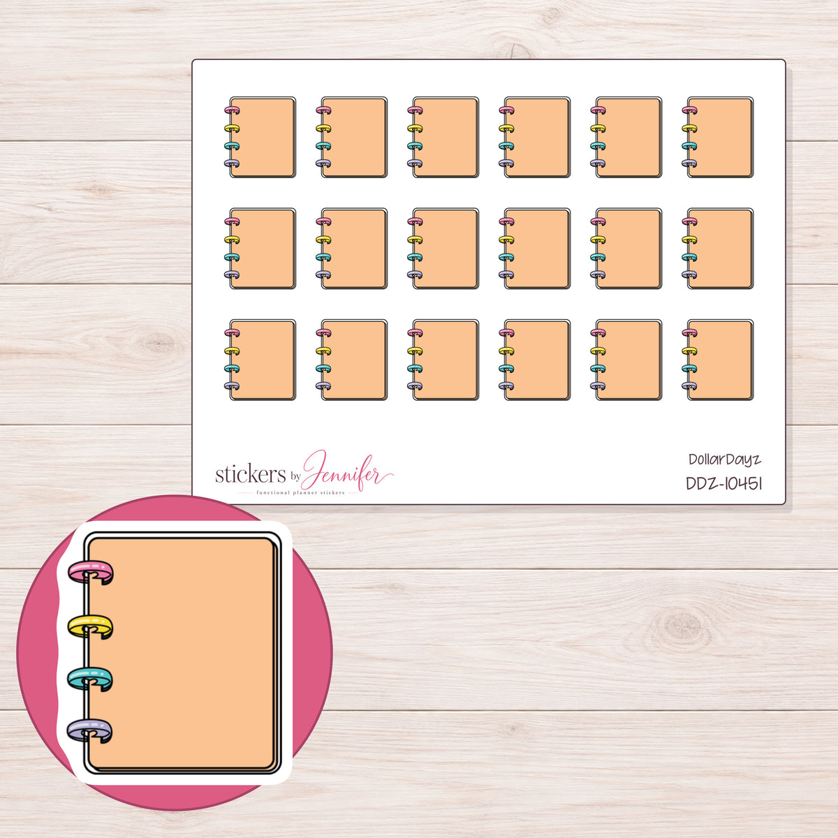 DDZ-10451 planner sticker sheet with enlarged sticker detail