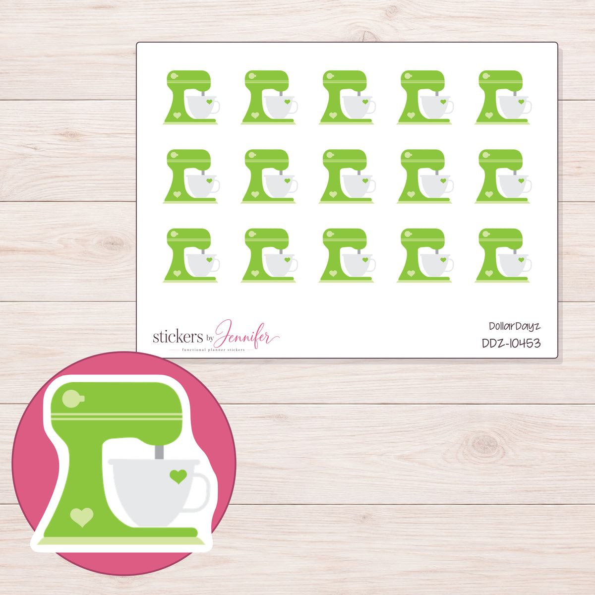 DDZ-10453 planner sticker sheet with enlarged sticker detail