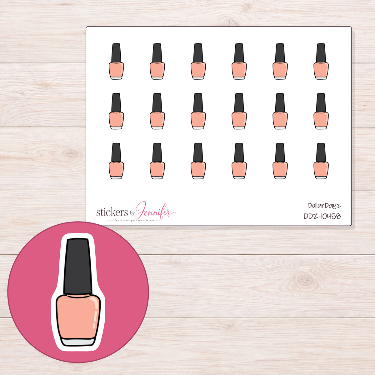 DDZ-10458 planner sticker sheet with enlarged sticker detail