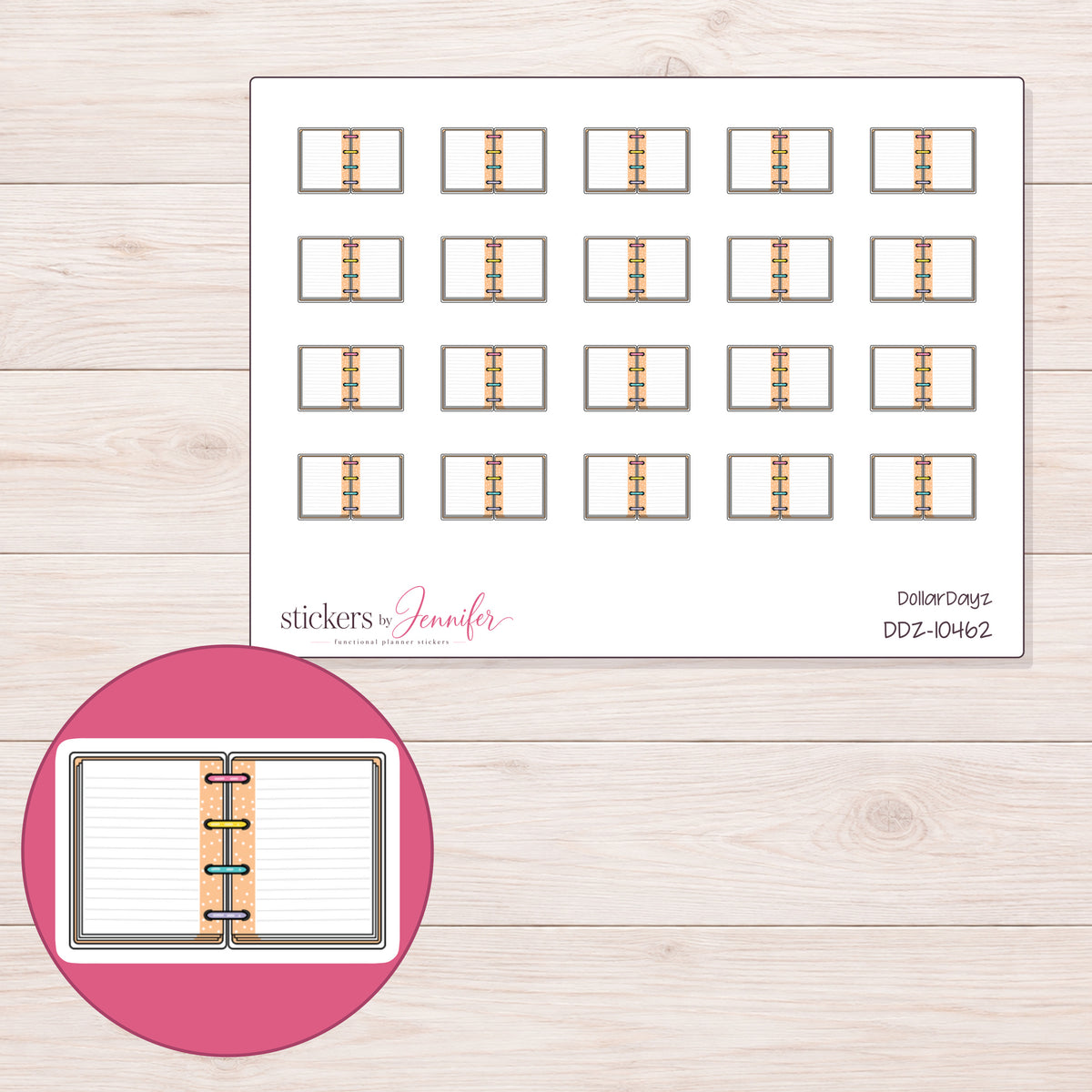 DDZ-10462 planner sticker sheet with enlarged sticker detail
