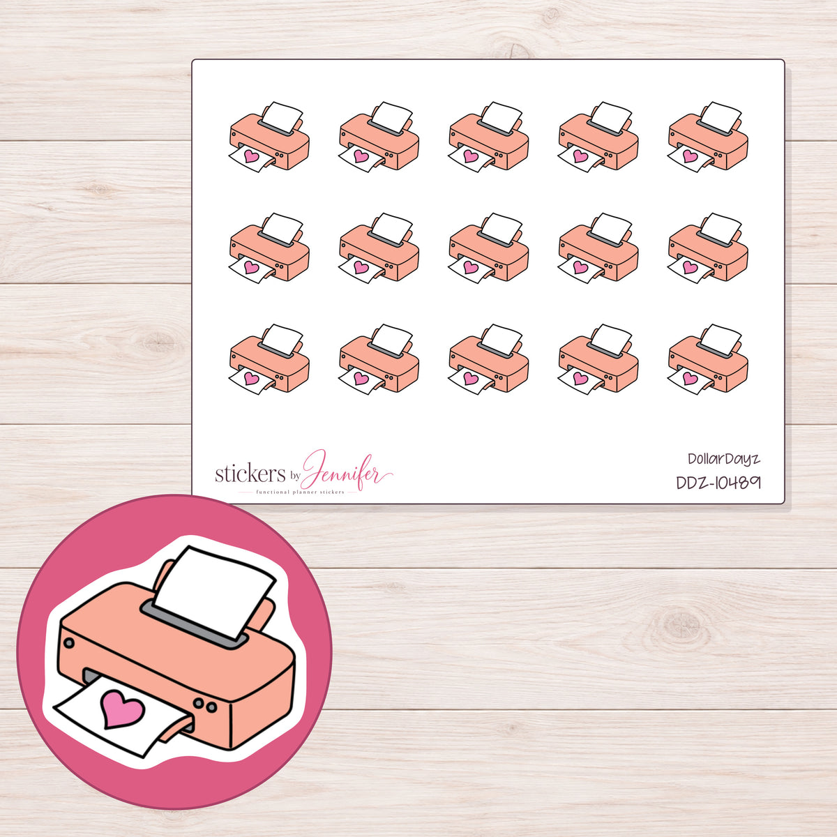 DDZ-10489 planner sticker sheet with enlarged sticker detail