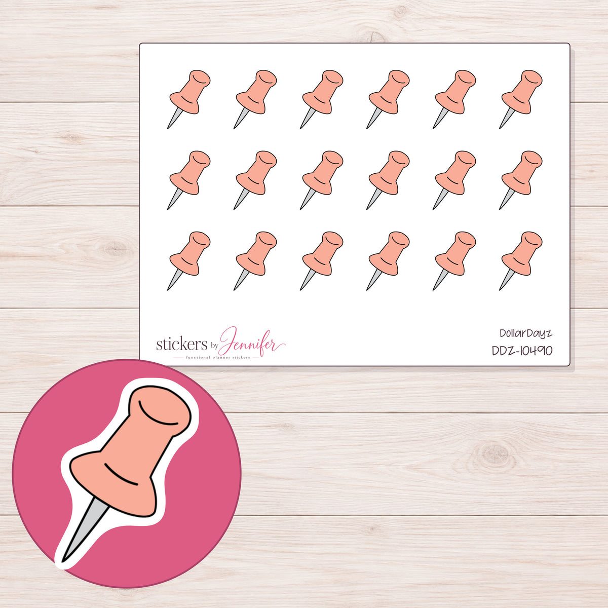 DDZ-10490 planner sticker sheet with enlarged sticker detail