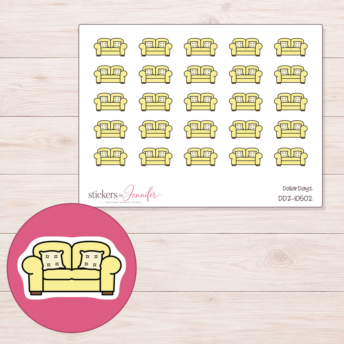 DDZ-10502 planner sticker sheet with enlarged sticker detail