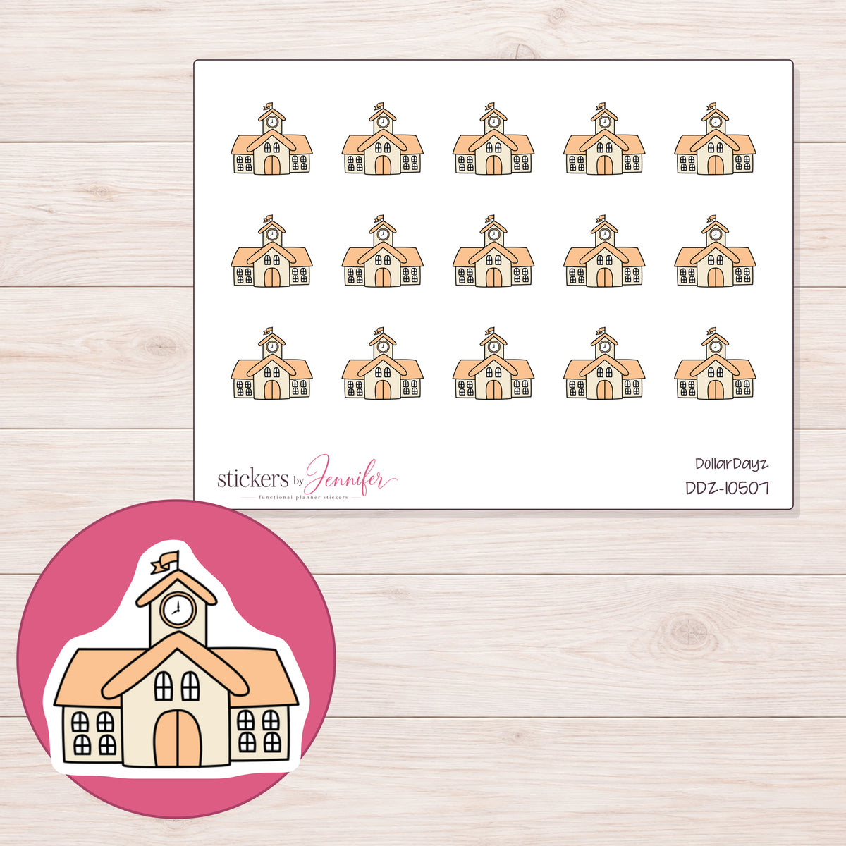 DDZ-10507 planner sticker sheet with enlarged sticker detail