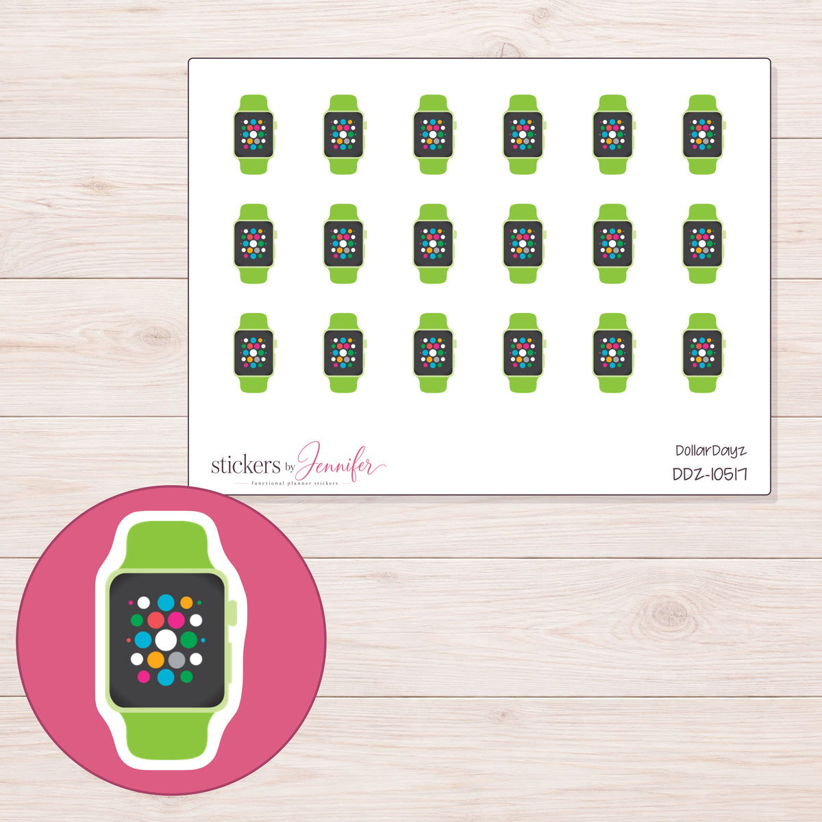 DDZ-10517 planner sticker sheet with enlarged sticker detail