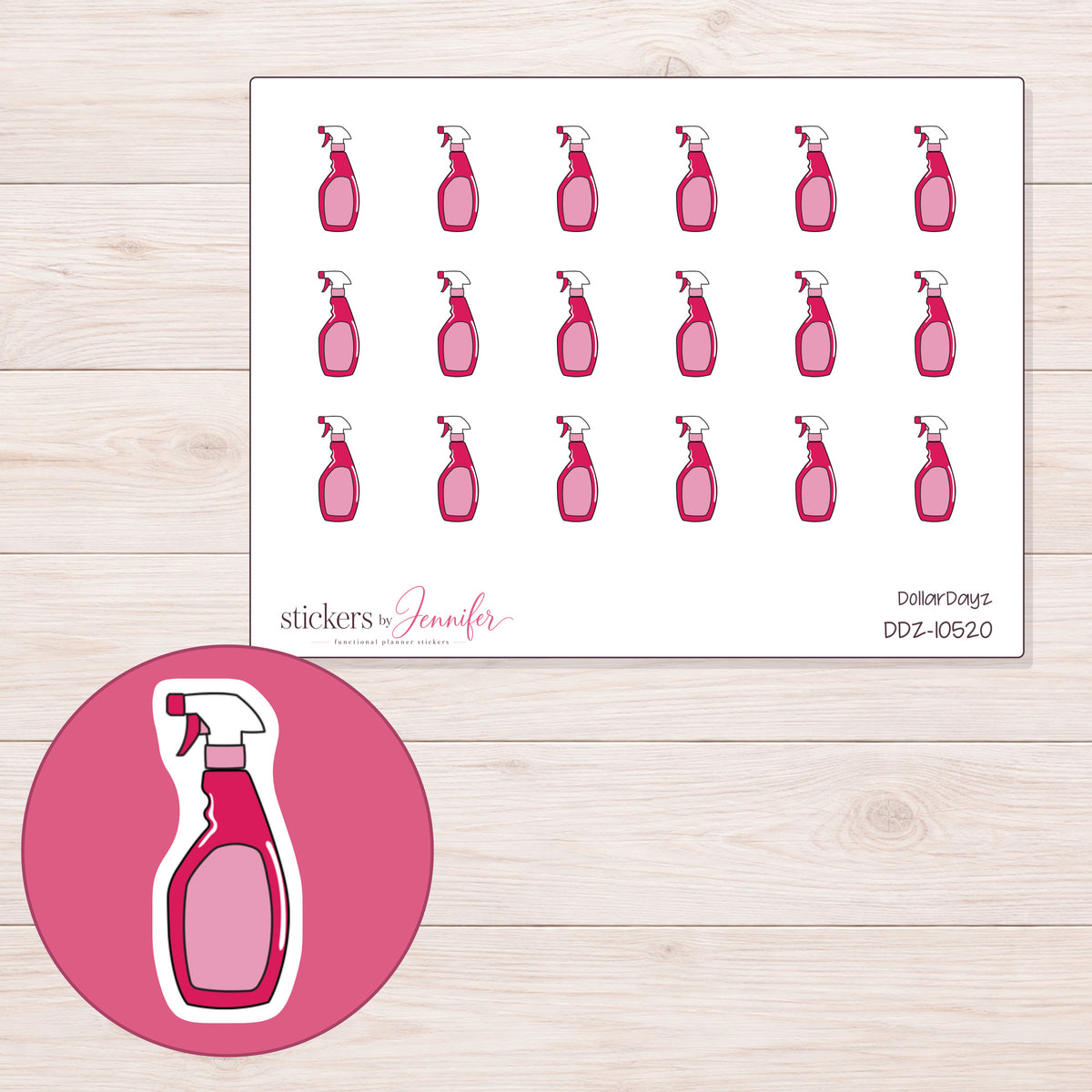 DDZ-10520 planner sticker sheet with enlarged sticker detail