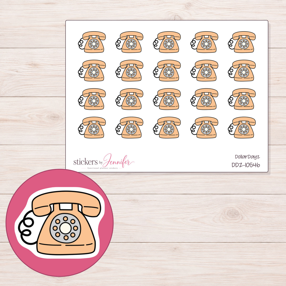 DDZ-10546 planner sticker sheet with enlarged sticker detail