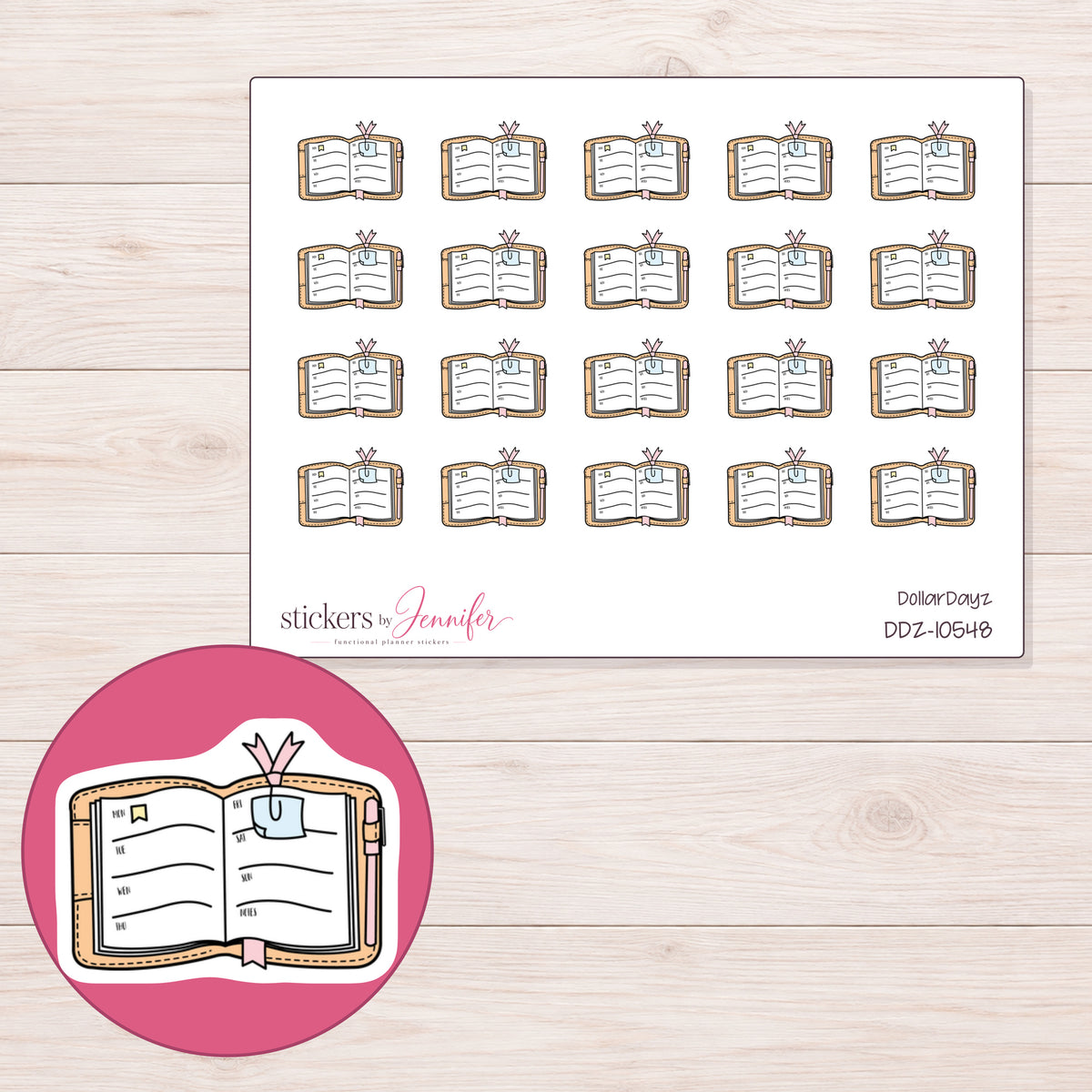 DDZ-10548 planner sticker sheet with enlarged sticker detail