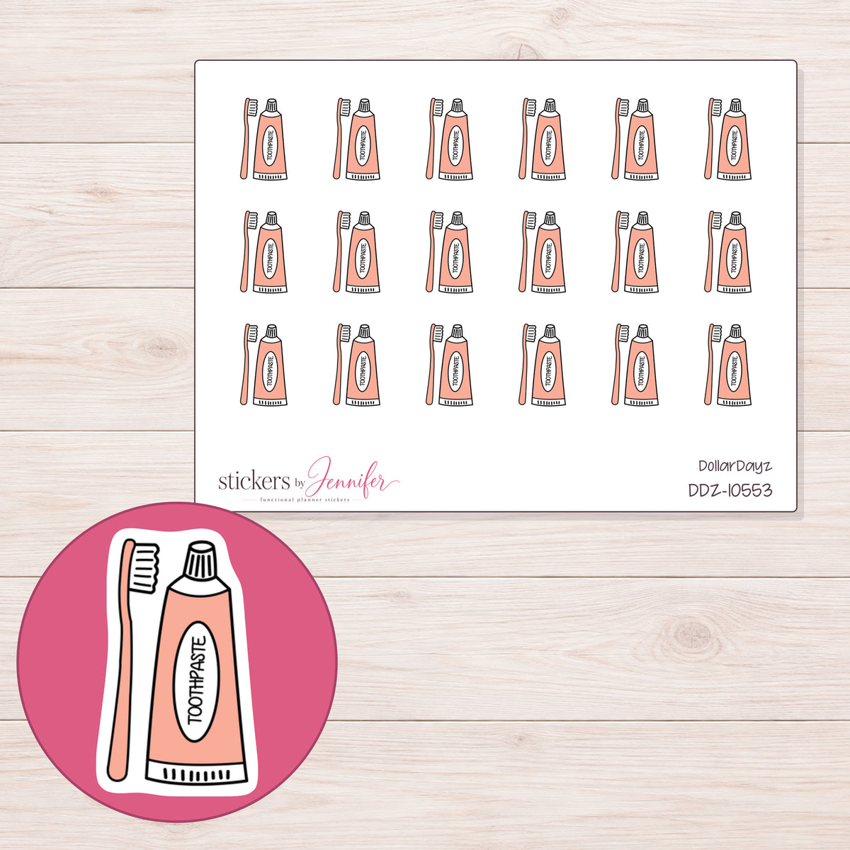 DDZ-10553 planner sticker sheet with enlarged sticker detail