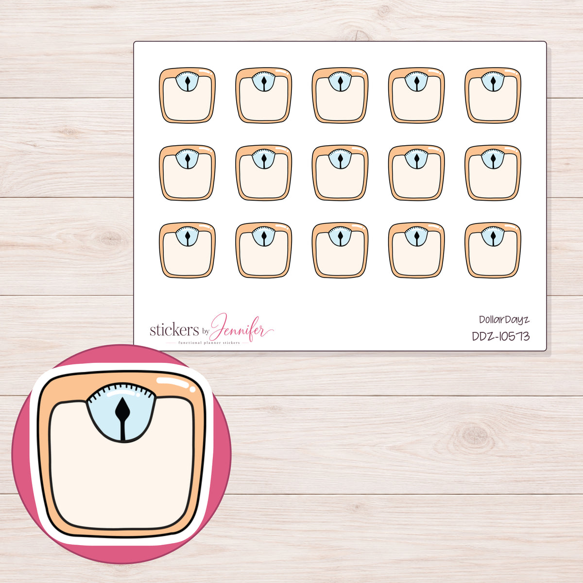 DDZ-10573 planner sticker sheet with enlarged sticker detail