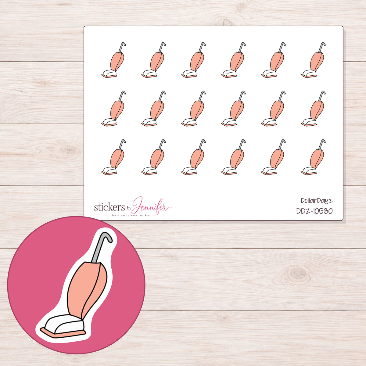 DDZ-10580 planner sticker sheet with enlarged sticker detail