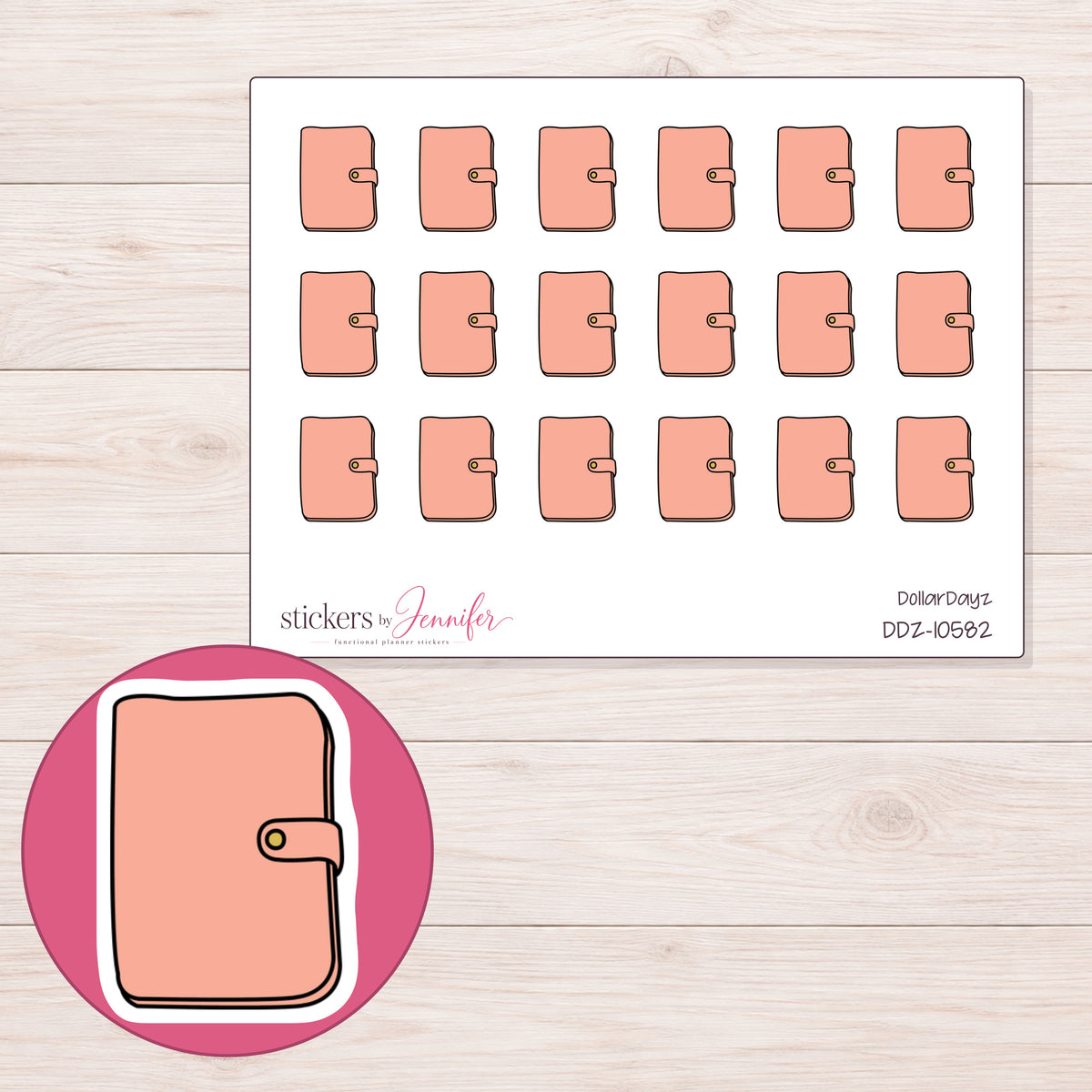 DDZ-10582 planner sticker sheet with enlarged sticker detail