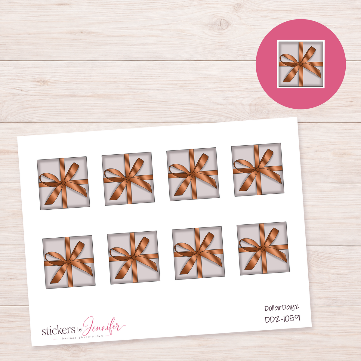 Brown Ribbon Gift Planner Stickers | DDZ-1059
