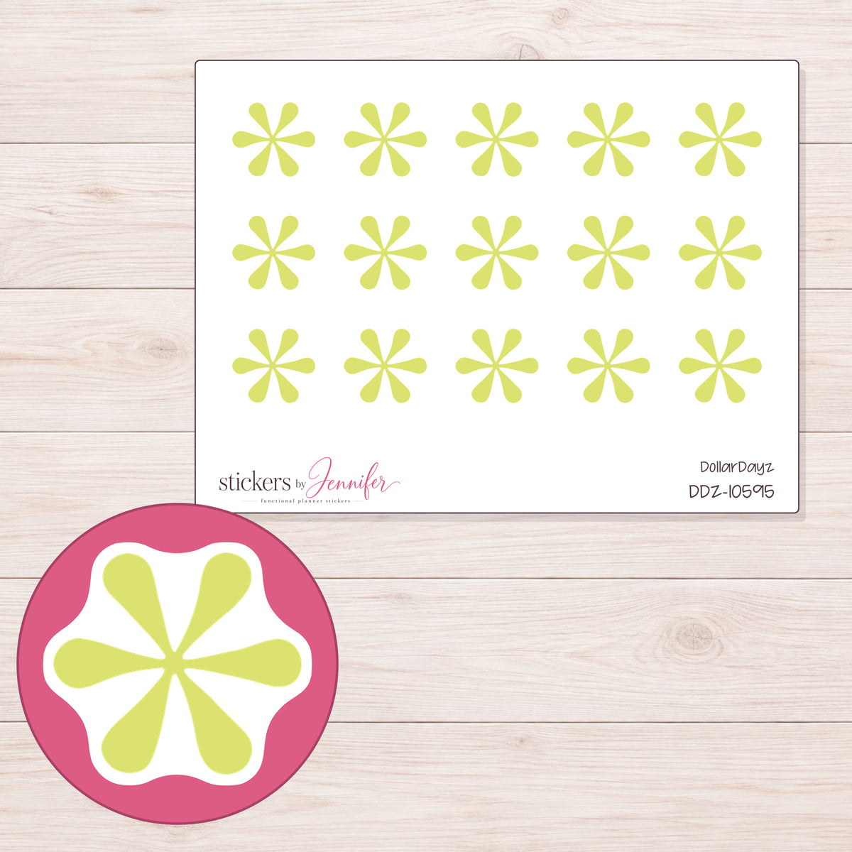 DDZ-10595 planner sticker sheet with enlarged sticker detail