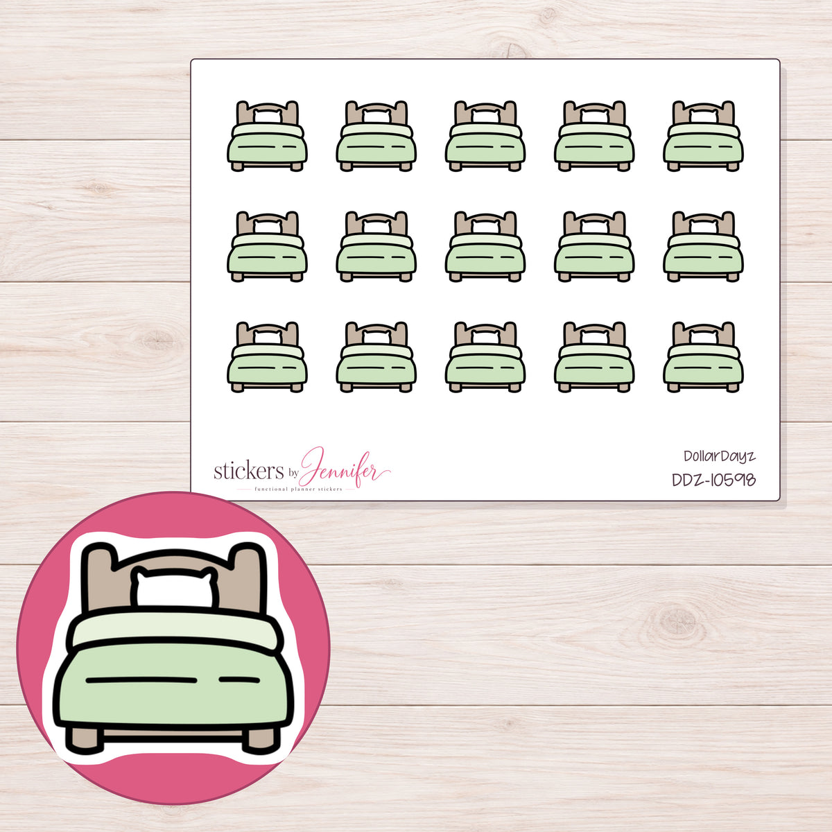 DDZ-10598 planner sticker sheet with enlarged sticker detail