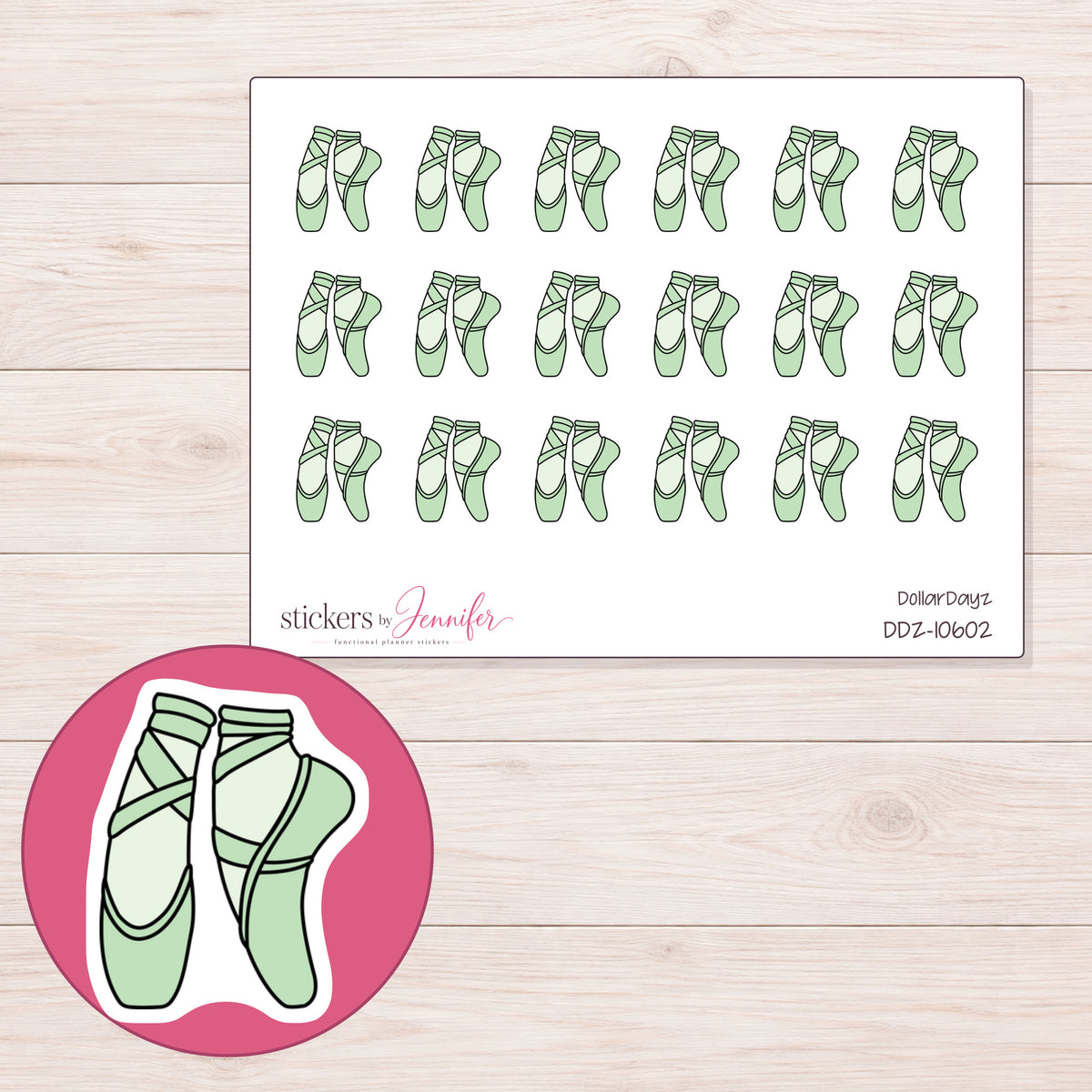 DDZ-10602 planner sticker sheet with enlarged sticker detail