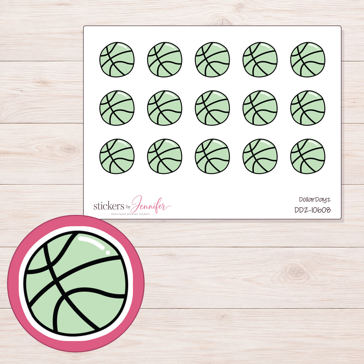 DDZ-10608 planner sticker sheet with enlarged sticker detail