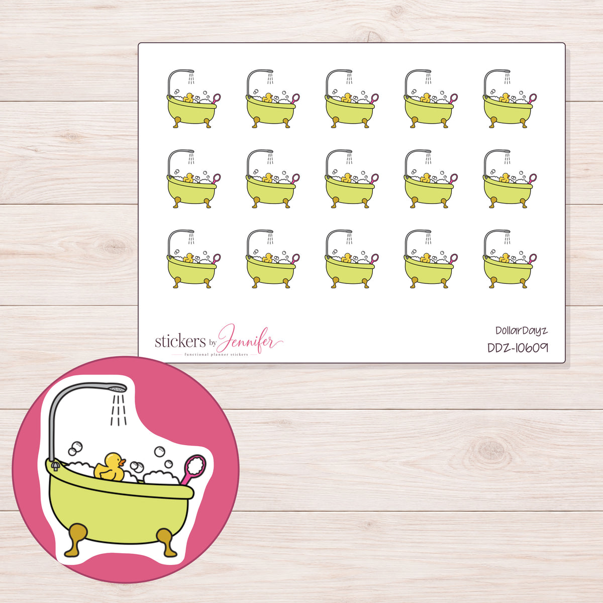 DDZ-10609 planner sticker sheet with enlarged sticker detail