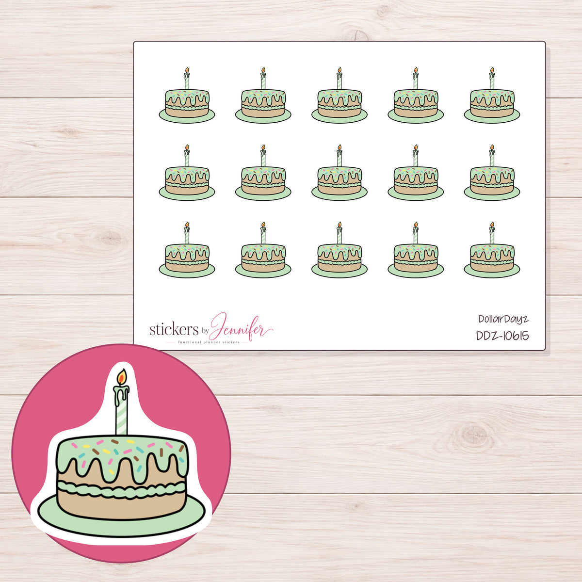 DDZ-10615 planner sticker sheet with enlarged sticker detail