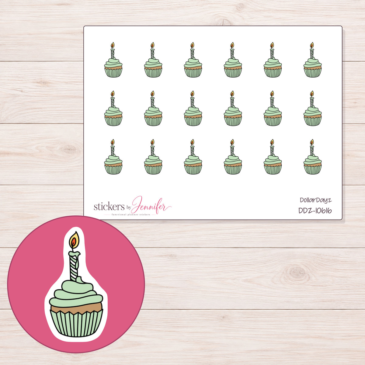 DDZ-10616 planner sticker sheet with enlarged sticker detail