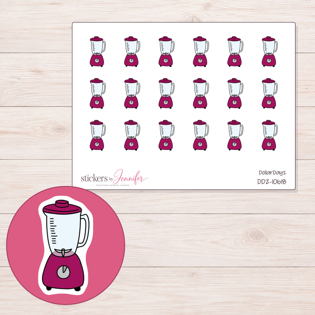 DDZ-10618 planner sticker sheet with enlarged sticker detail