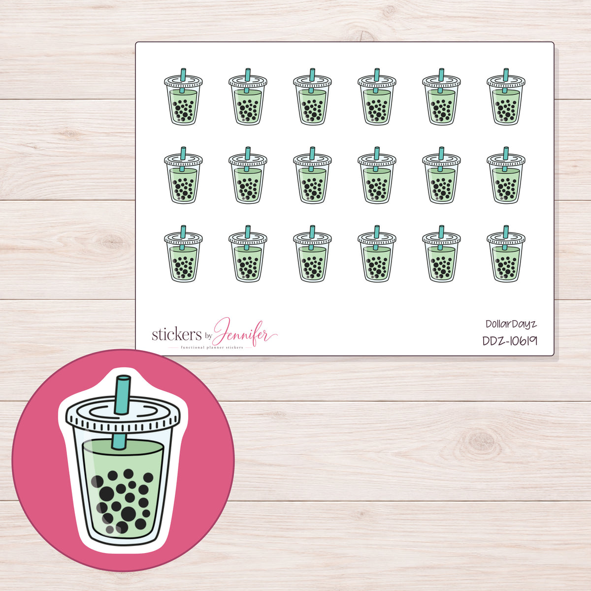 DDZ-10619 planner sticker sheet with enlarged sticker detail