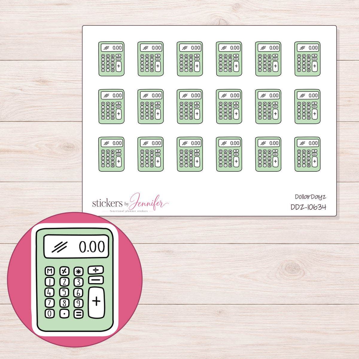 DDZ-10634 planner sticker sheet with enlarged sticker detail